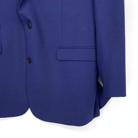 Vince Camuto Slim Blazer Jacket Mens Size 44L Single Button Blue Microcheck - Picture 4 of 8